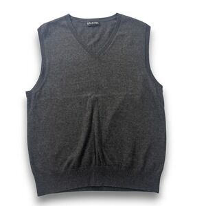 Kallspin Mens V-Neck Sweater Vest Charcoal Gray Wool Cashmere Blend Size L